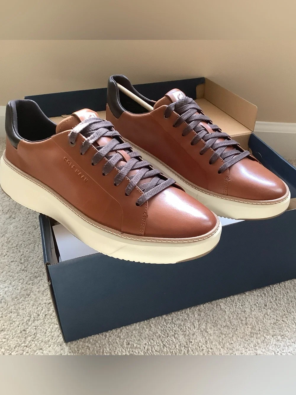 Cole Haan Men's Brown Grand Pro Topspin Sneakers with Cream Sole